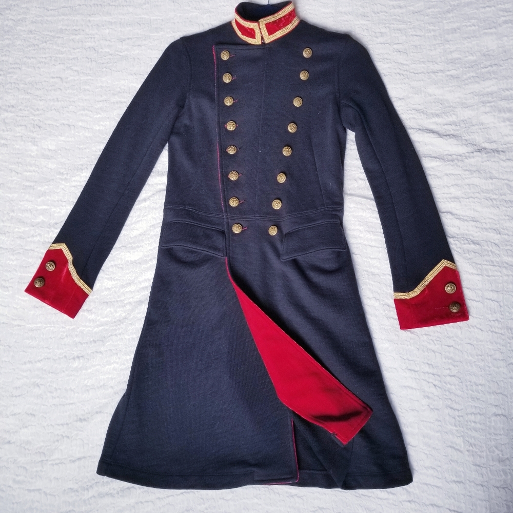 Denim & Supply Ralph Lauren Navy Military Jacket Red Velvet Gold Buttons - Picture 1 of 10